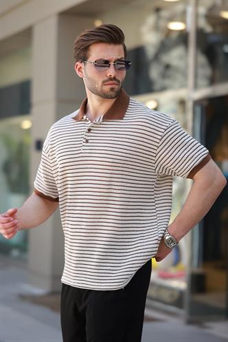 Kahverengi Polo Yaka Triko Erkek T-shirt E7139