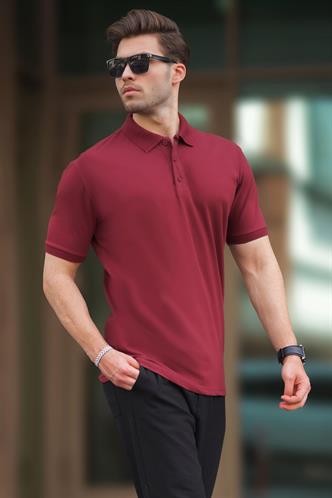 Bordo Overfit Kısa Kollu Polo Yaka Erkek Tişört 7029