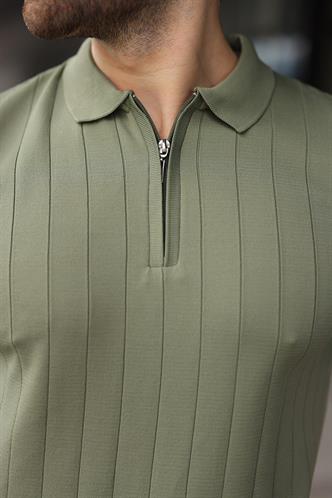 Madmext Haki Polo Yaka Fermuarlı Erkek T-shirt E7298