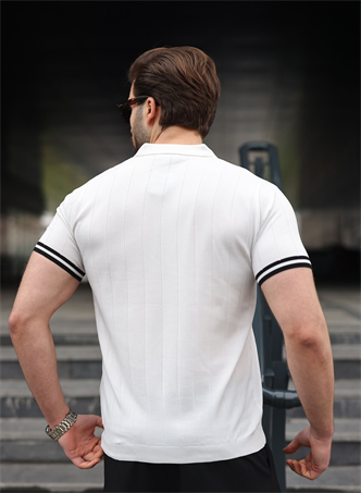 Madmext Erkek Beyaz Polo Yaka Fermuarlı Tişört 6876