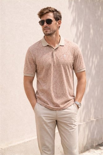 Bej Desenli Polo Yaka Tişört 5876