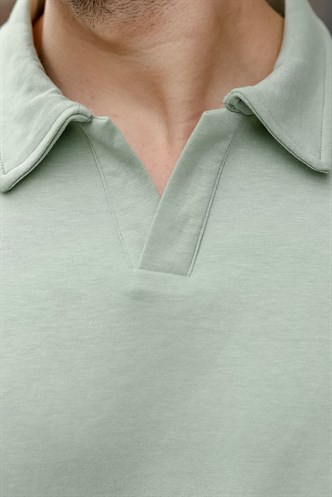 Mint Yeşili Polo Yaka Oversize Erkek Tişört E7185