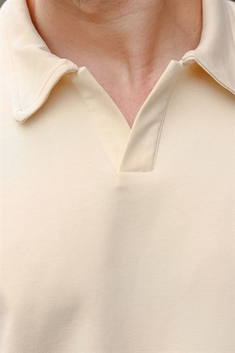 Bej Polo Yaka Oversize Erkek Tişört E7185
