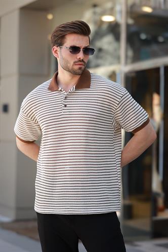 Kahverengi Polo Yaka Triko Erkek T-shirt E7139
