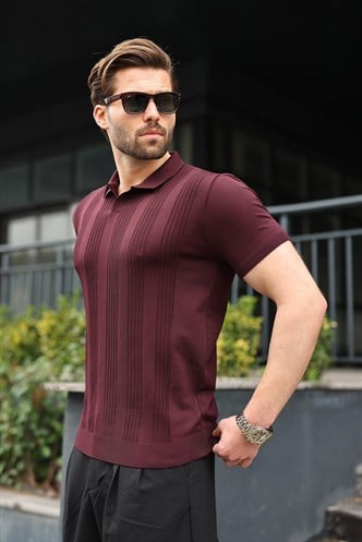 Mürdüm Polo Yaka Triko Erkek Tişört E7469
