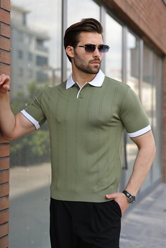 Haki Polo Yaka Triko Erkek Tişört E7470