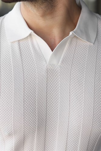 Beyaz Slim Fit Polo Yaka Triko Erkek Tişört E7491