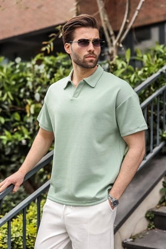 Mint Yeşili Polo Yaka Oversize Erkek Tişört E7185