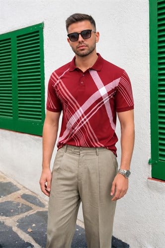 Bordo Desenli Polo Yaka Erkek Tişört 6079