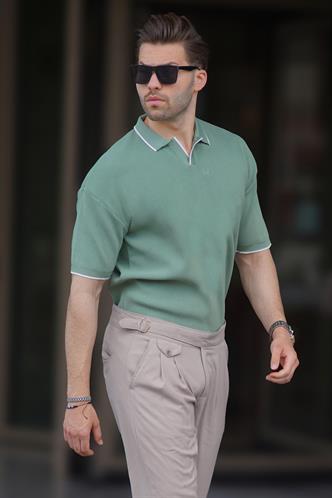 Çağla Yeşili Polo Yaka Kısa Kollu Triko Erkek Tişört 6900