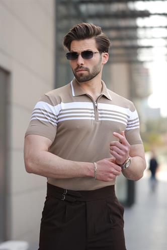 Vizon Fermuarlı Polo Yaka Erkek Triko T-shirt E7407