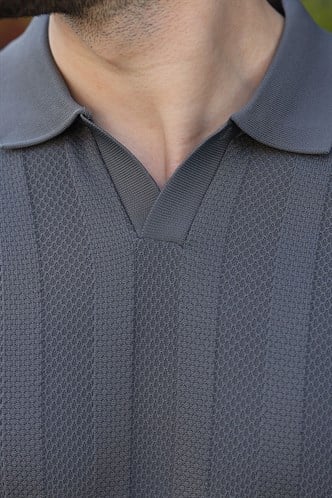 Antrasit Slim Fit Polo Yaka Triko Erkek Tişört E7491