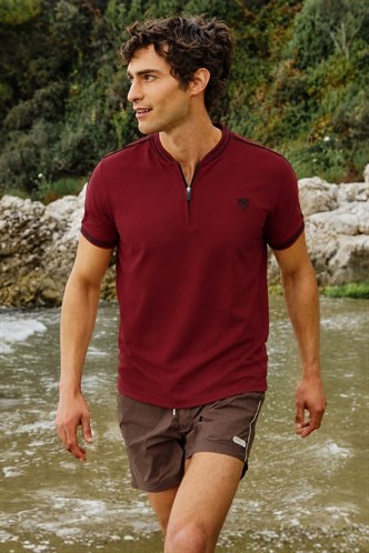 Madmext Bordo Polo Yaka Erkek Tişört 9281