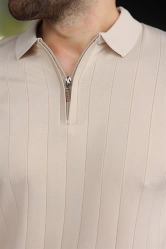 Madmext Taş Rengi Polo Yaka Fermuarlı Erkek T-shirt E7298