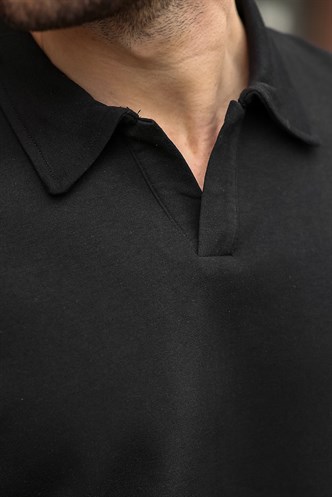 Siyah Polo Yaka Oversize Erkek Tişört E7185
