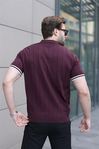 Madmext Erkek Mürdüm Polo Yaka Fermuarlı Tişört 6876