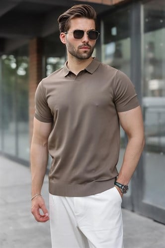 Açık Kahverengi Regular Fit Polo Yaka Triko Erkek Tişört E7502