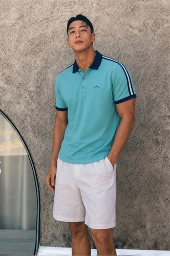 Mint Yeşili Kol Şeritli Polo Yaka Tişört 5888