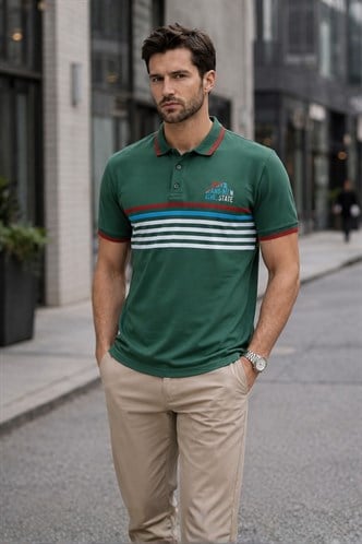 Yeşil Çizgili Polo Yaka Tişört 5869