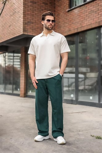 Ekru Polo Yaka Oversize Erkek Tişört E7185