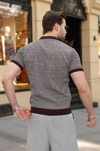Bordo Polo Yaka Regular Fit Erkek Triko Tişört E7496