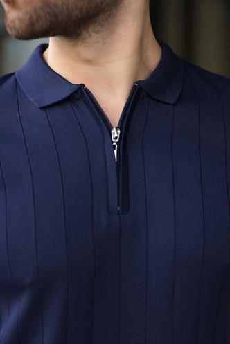 Madmext Lacivert Polo Yaka Fermuarlı Erkek T-shirt E7298