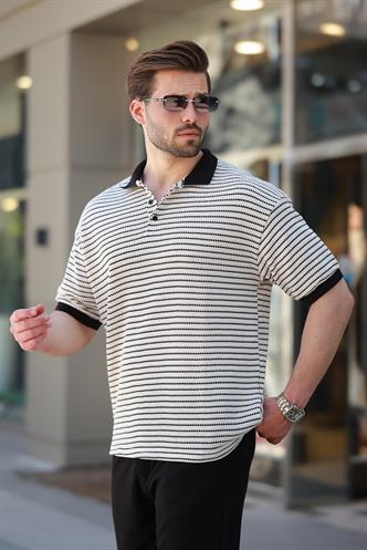 Siyah Polo Yaka Triko Erkek T-shirt E7139