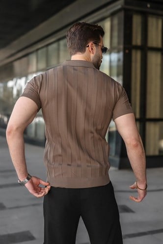 Açık Kahverengi Slim Fit Polo Yaka Triko Erkek Tişört E7491
