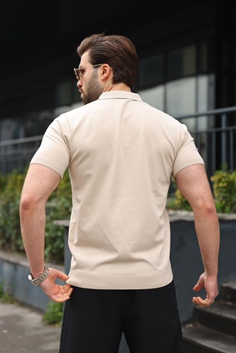 Taş Rengi Polo Yaka Triko Erkek Tişört E7469
