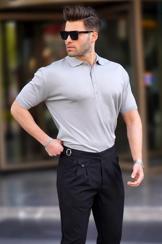 Gri Erkek Polo Yaka Düz Tişört 6878