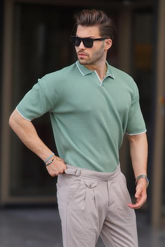 Çağla Yeşili Polo Yaka Kısa Kollu Triko Erkek Tişört 6900