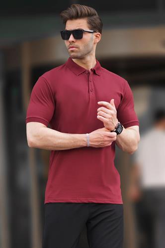 Bordo Overfit Kısa Kollu Polo Yaka Erkek Tişört 7029