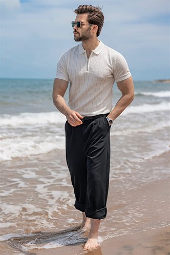 Ekru Regular Fit Polo Yaka Triko Erkek Tişört E7503