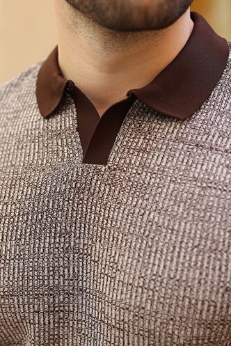 Kahverengi Polo Yaka Regular Fit Erkek Triko Tişört E7496