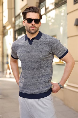Lacivert Polo Yaka Regular Fit Erkek Triko Tişört E7496
