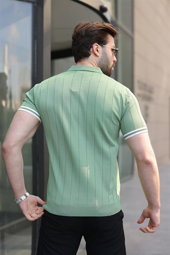 Madmext Erkek Çağla Yeşili Polo Yaka Fermuarlı Tişört 6876