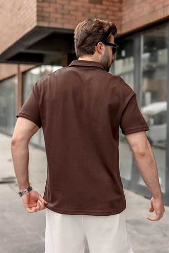 Acı Kahverengi Polo Yaka Oversize Erkek Tişört E7185