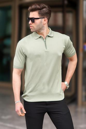 Yeşil Fermuar Detaylı Polo Yaka Triko Tişört 6885