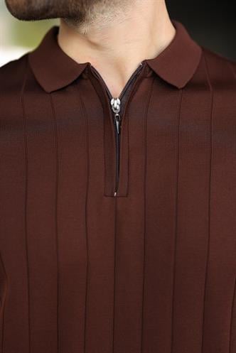 Madmext Kahverengi Polo Yaka Fermuarlı Erkek T-shirt E7298