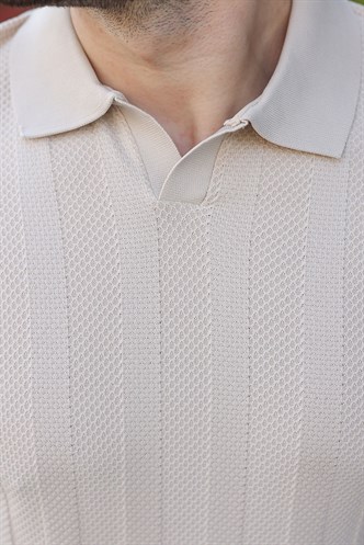 Taş Rengi Slim Fit Polo Yaka Triko Erkek Tişört E7491