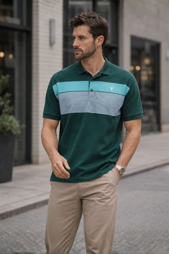 Men Striped Green Polo T-Shirt 5864