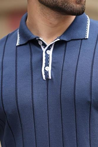 Lacivert Düğmeli Polo Yaka Triko Erkek Tişört E7408