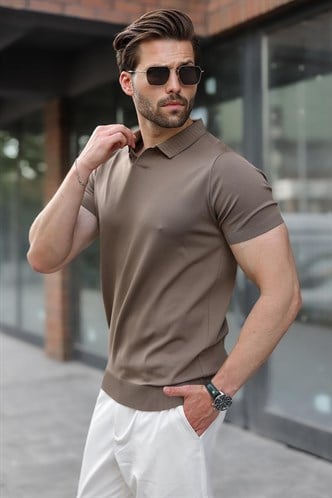 Açık Kahverengi Regular Fit Polo Yaka Triko Erkek Tişört E7502