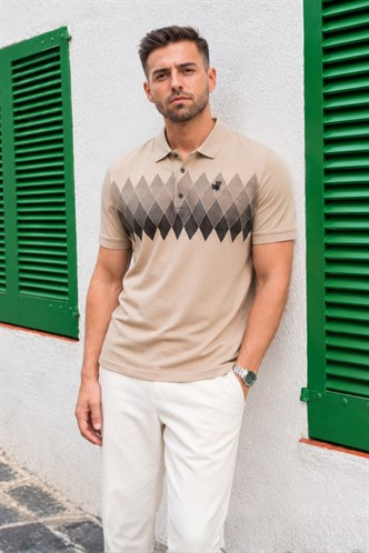 Bej Desenli Polo Yaka Erkek Tişört 6106