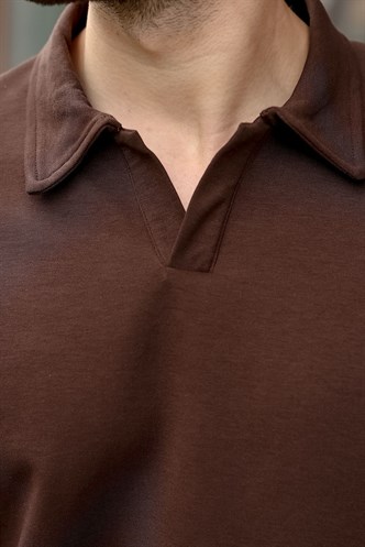 Acı Kahverengi Polo Yaka Oversize Erkek Tişört E7185