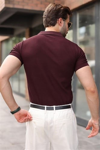 Mürdüm Çıt Kapamalı Polo Yaka Triko Erkek Tişört E7493