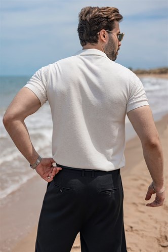 Ekru Regular Fit Polo Yaka Triko Erkek Tişört E7503