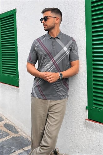 Füme Desenli Polo Yaka Erkek Tişört 6079