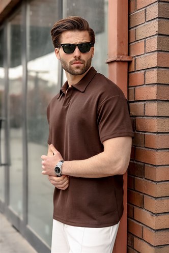 Acı Kahverengi Polo Yaka Oversize Erkek Tişört E7185