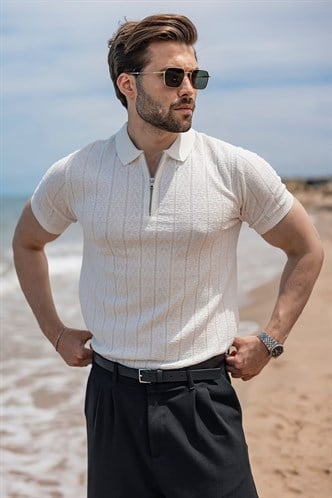 Ekru Regular Fit Polo Yaka Triko Erkek Tişört E7503